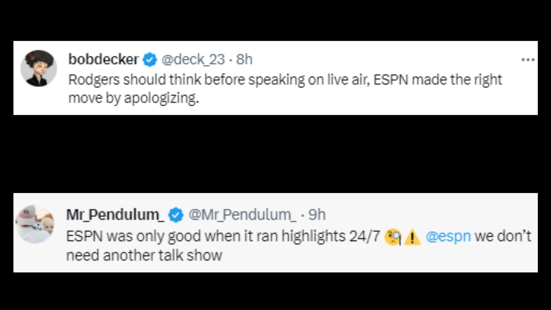 Netizens react to ESPN&#039;s apology for Aaron Rodgers&#039; comments (Image via CollinRugg/X)