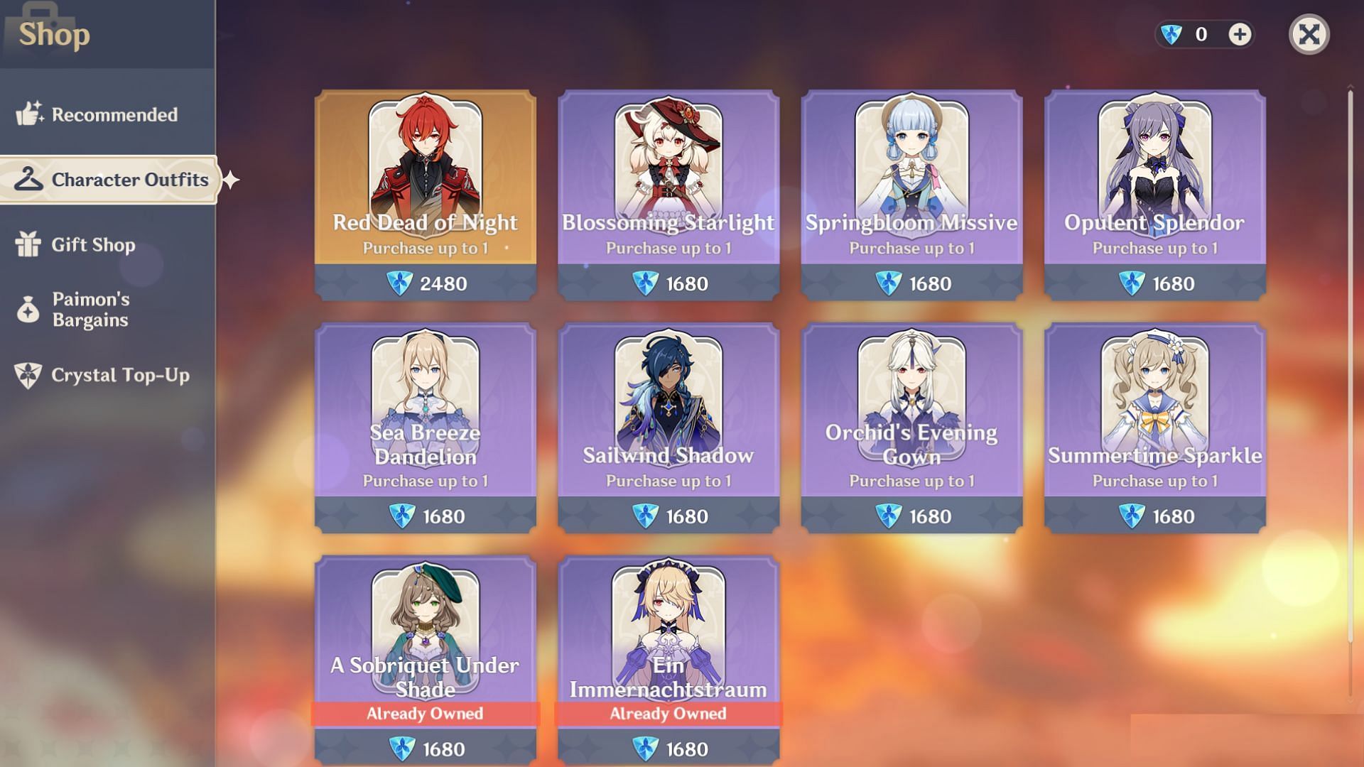 In-game preview of Character Outfit shop (Image via HoYoverse)