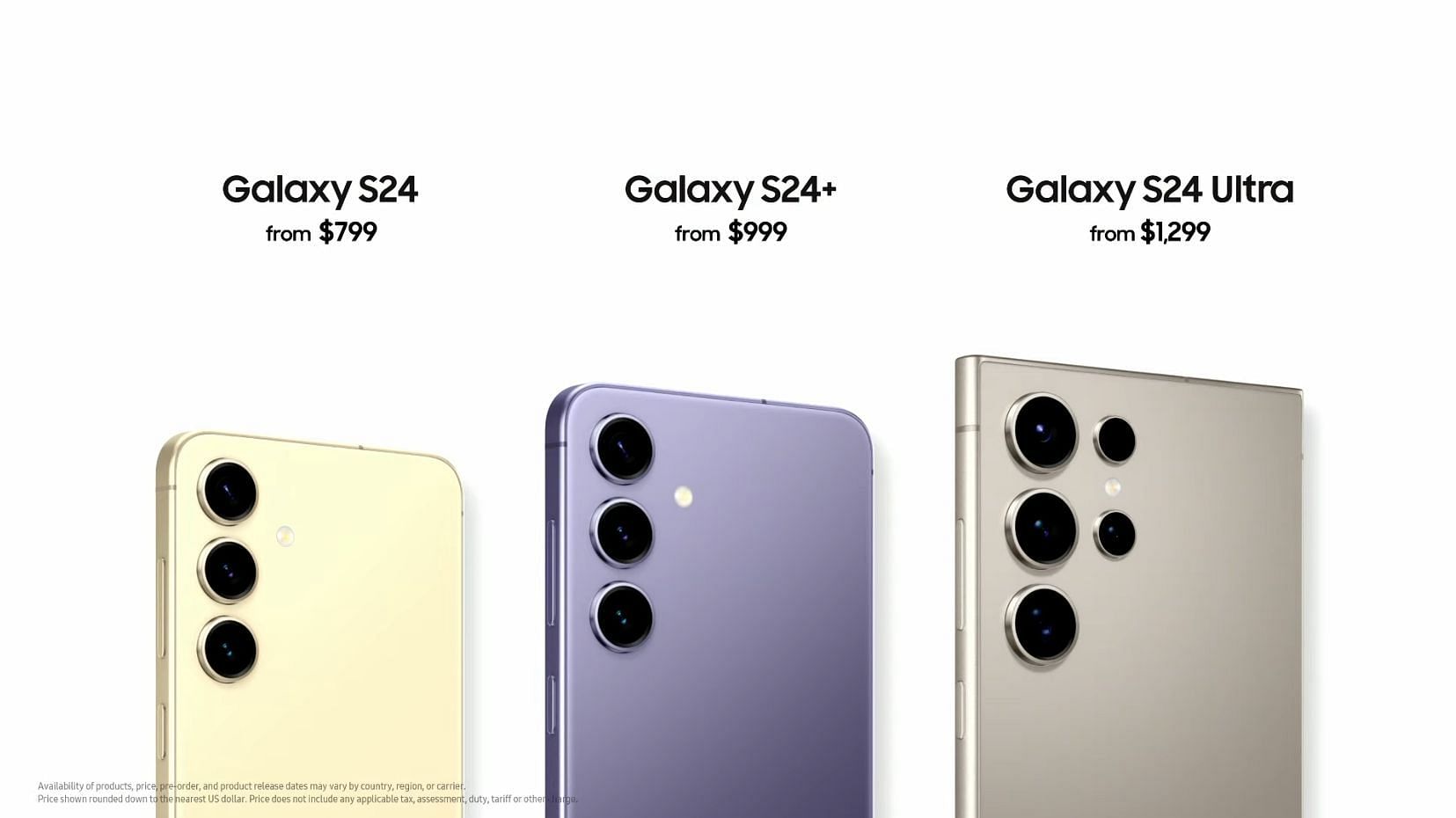 Pricing details of the Galaxy S24 series phones (Image via Samsung)