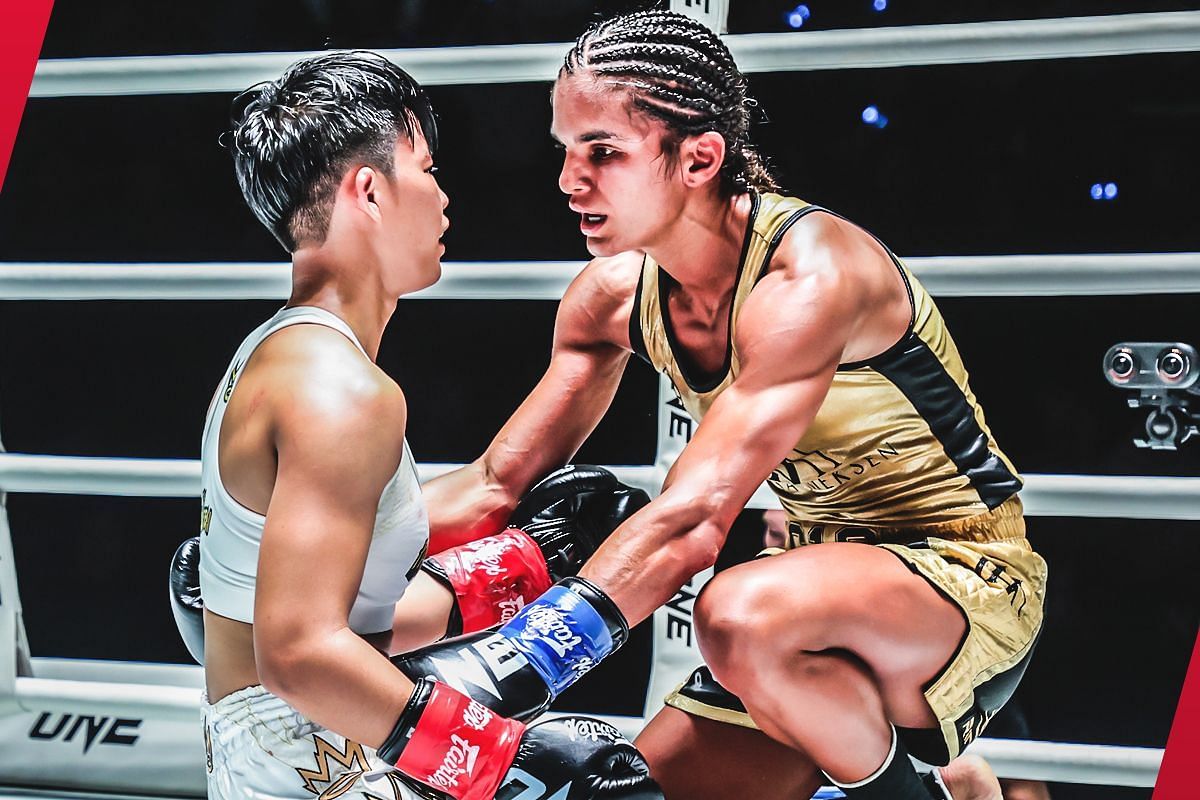 Thai sensation Phetjeeja (L) considers her most recent fight against veteran Anissa Meksen (R) as her toughest to date. -- Photo by ONE Championship