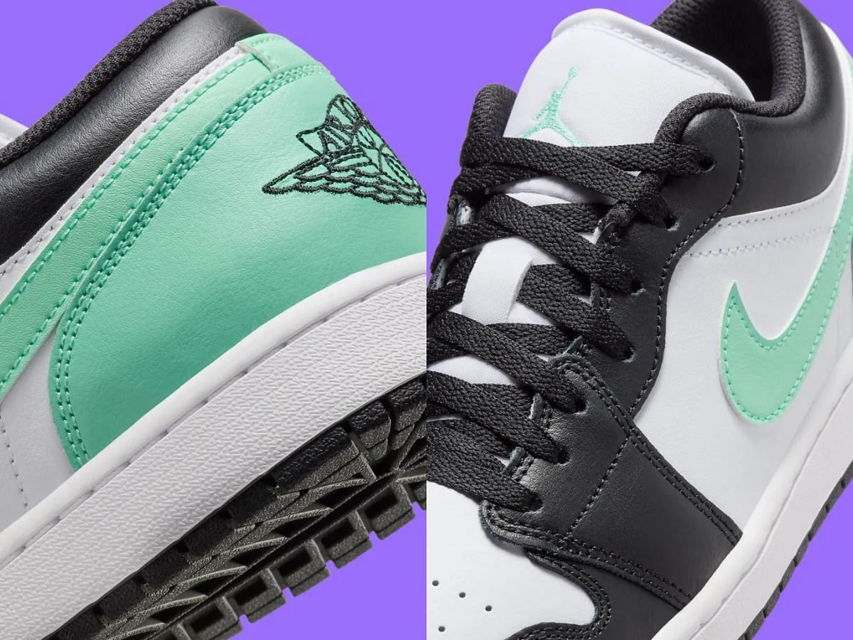 Closer look at the Air Jordan 1 Low Green Glow (Image via YouTube/@inboxtogo)