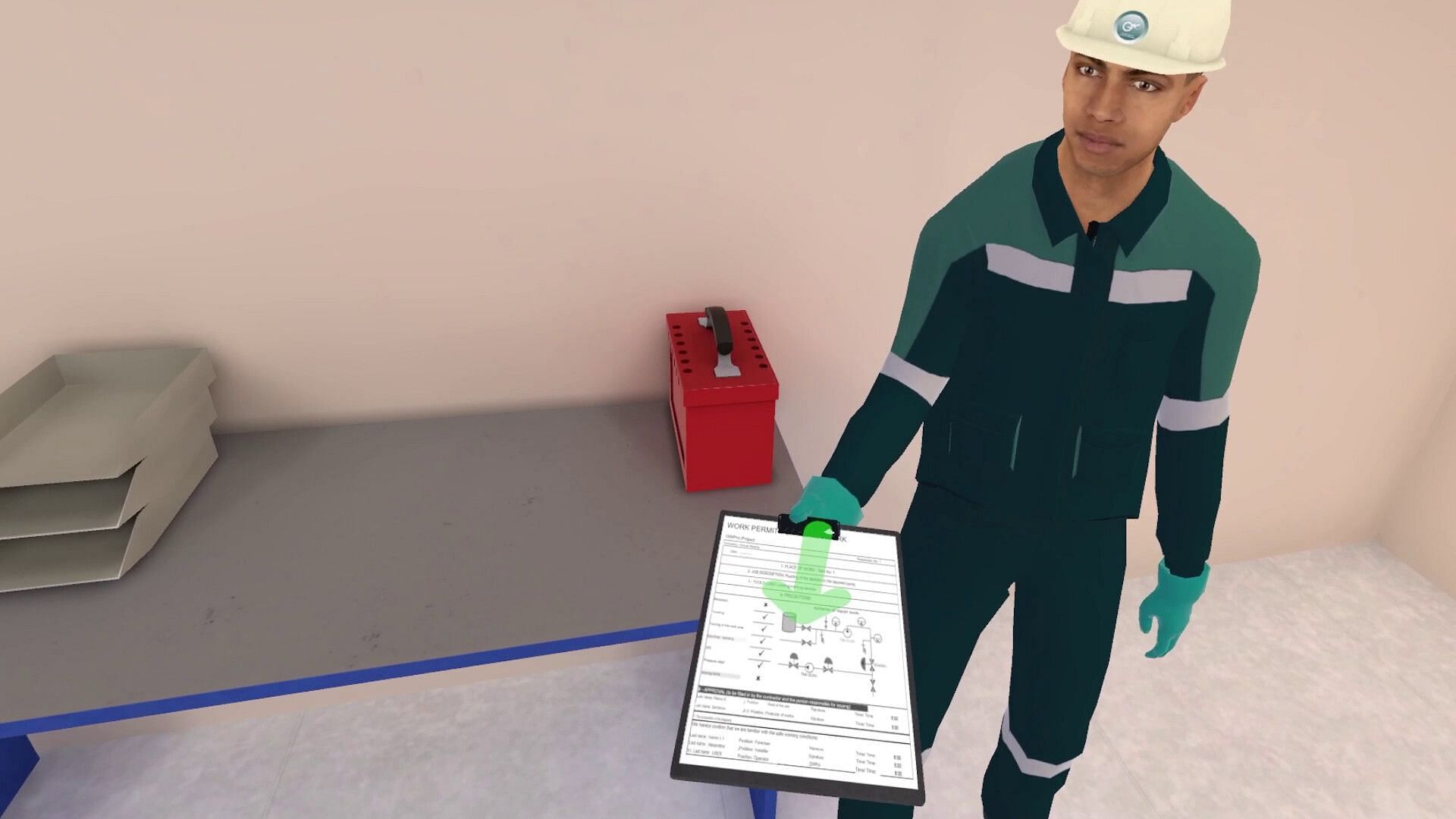 Maintenance Safety (Pipes and Acids) VR Training (Image via GVR Training Computer Software)