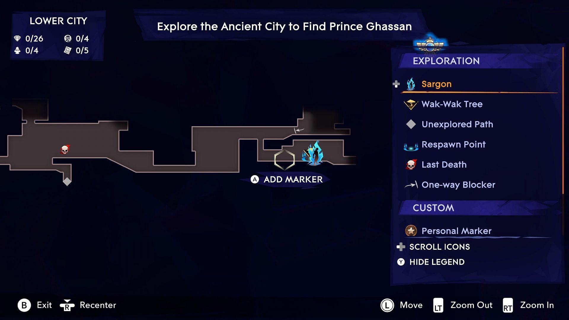 The map of Mount Qaf operates on a fog-of-discovery basis (Screenshot from Prince of Persia The Lost Crown)