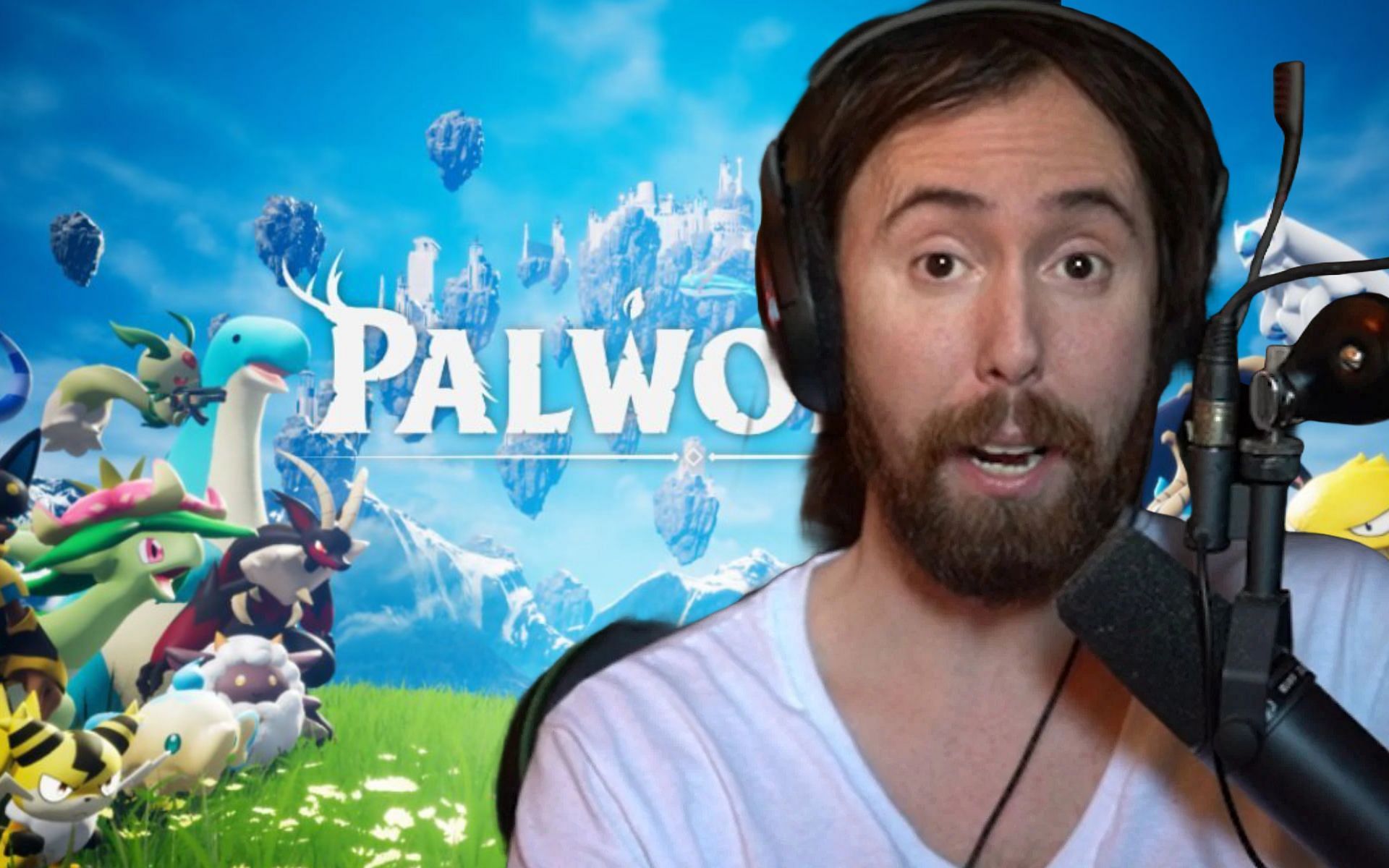 Asmongold shocked at Palworld overtaking Cyberpunk 2077 and Elden Ring on Steam (Image via Pocketpair and Zackrawrr/Twitch)