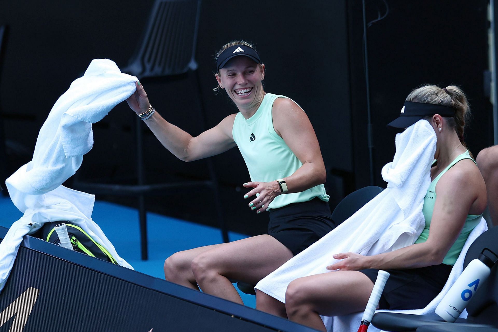 Caroline Wozniacki during a practice session ahead of the 2024 Australian Open.