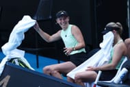 Caroline Wozniacki during a practice session ahead of the 2024 Australian Open.