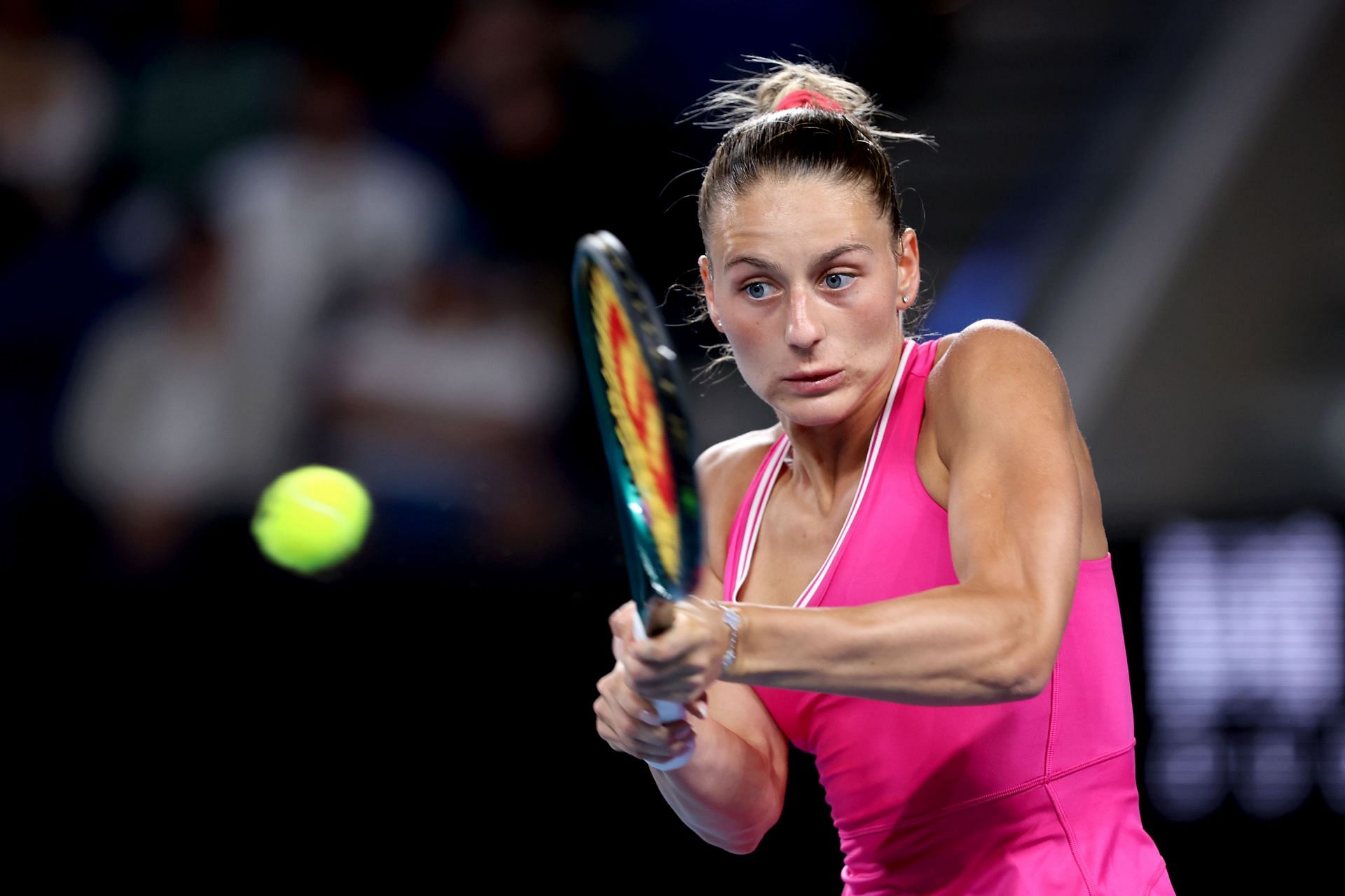 Marta Kostyuk plays a backhand at the 2024 Australian Open