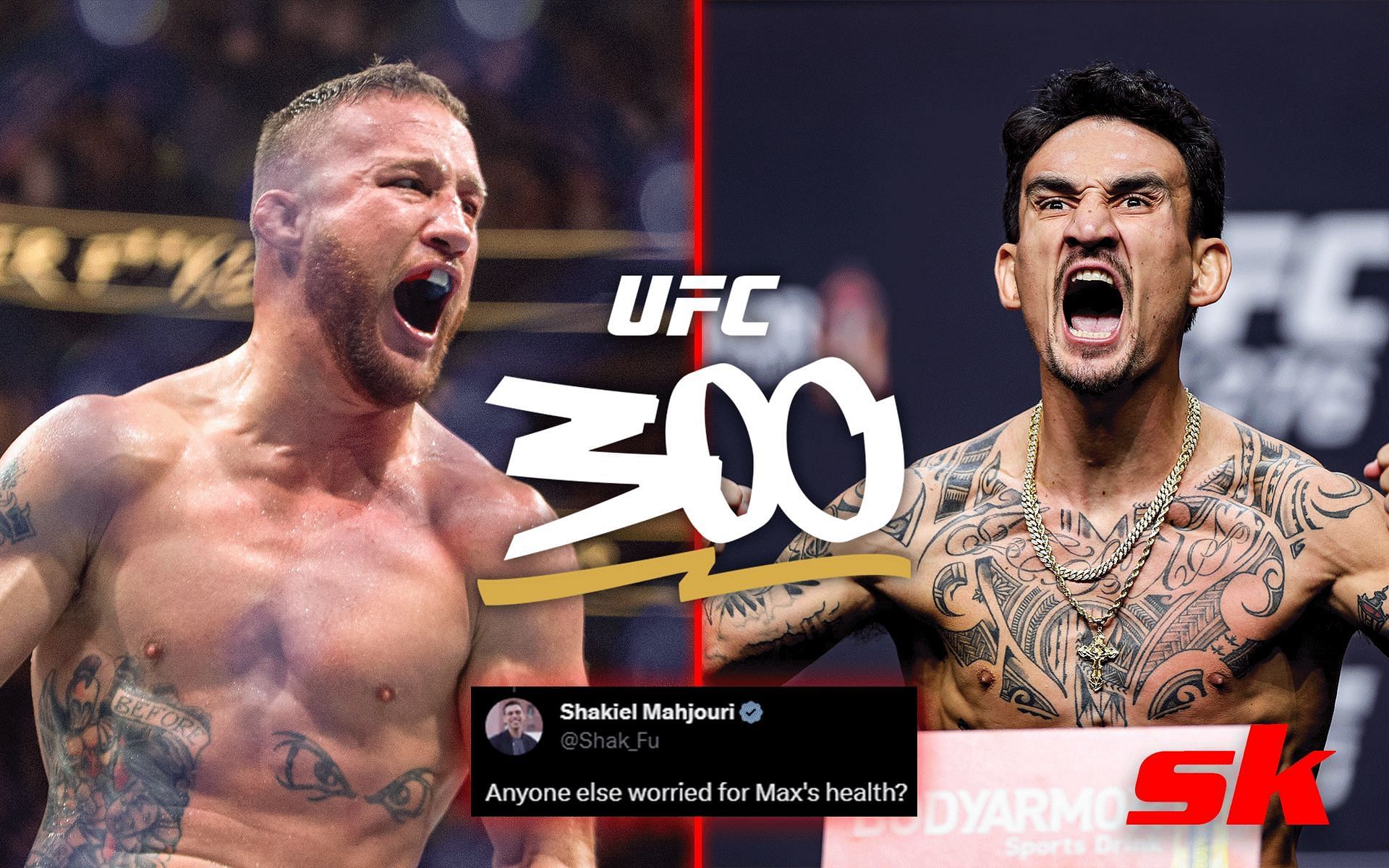 Justin Gaethje (left) is all set to clash against Max Holloway (right) at UFC 300 [Images courtesy: UFC logo via @ufc on Instagram; Gaethje and Holloway