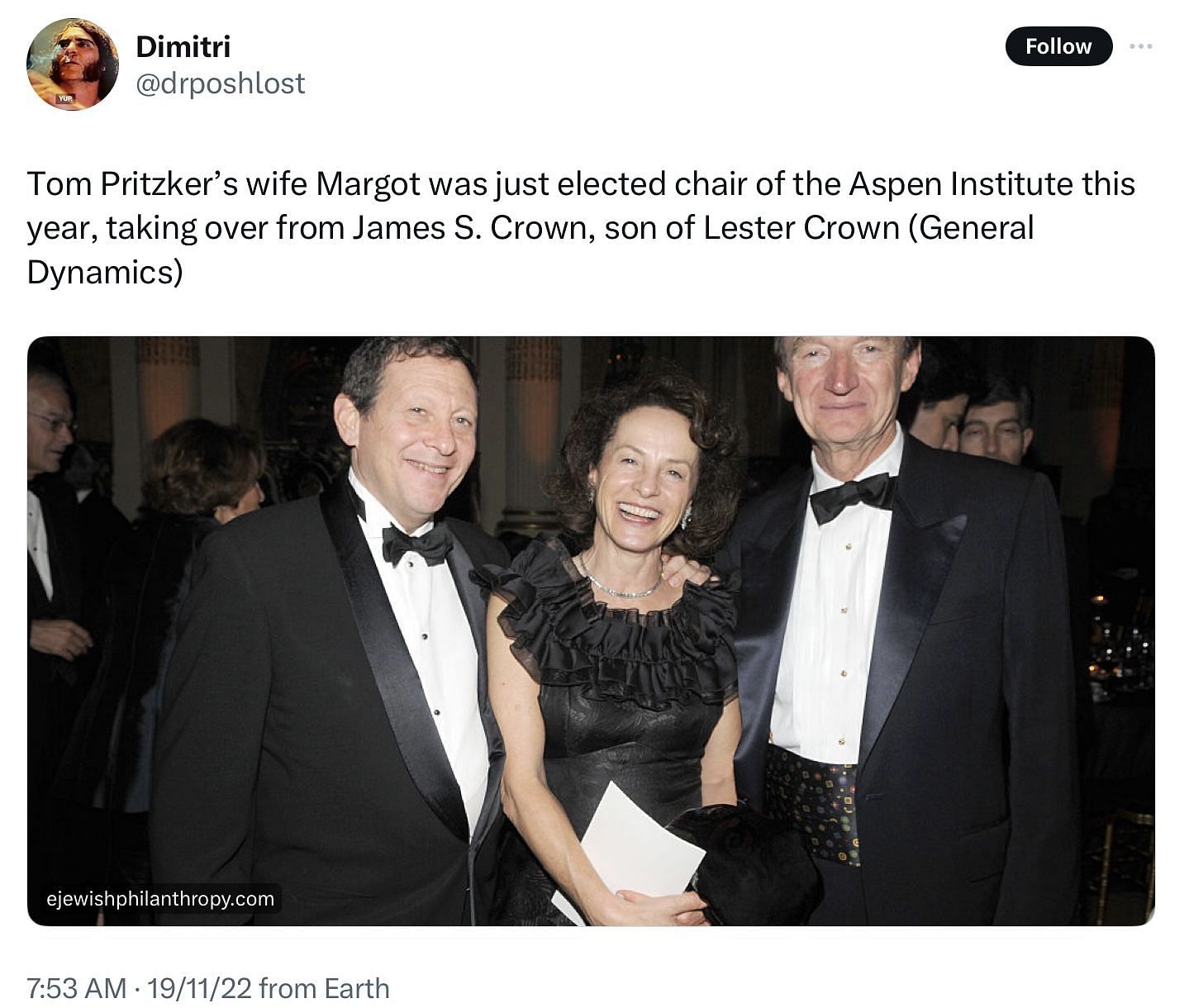 Margot Pritzker was appointed as Trustee of the Aspen Institute in 2022 (Image via @drposhlost)