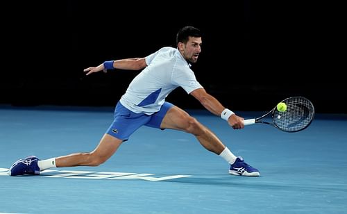 The Serb in action at the Australian Open