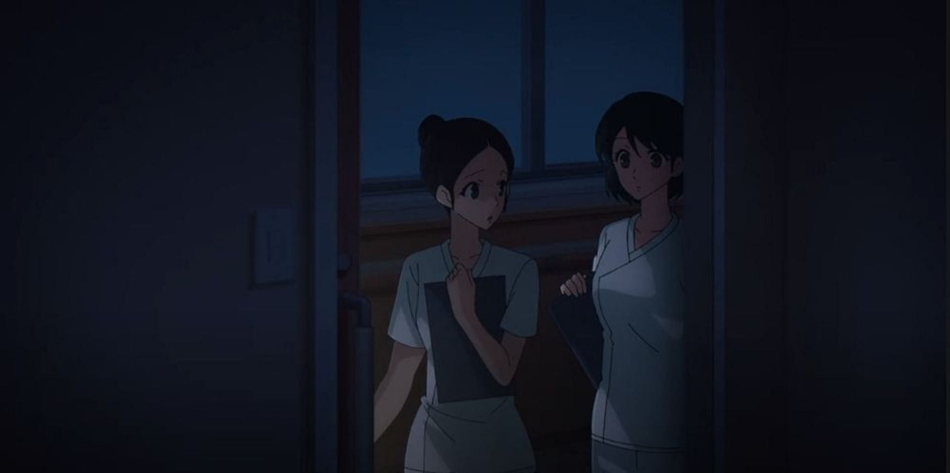 Nurses checking on Jin-Woo as he disappears from his room in Solo Leveling (Image via A-1 Pictures)