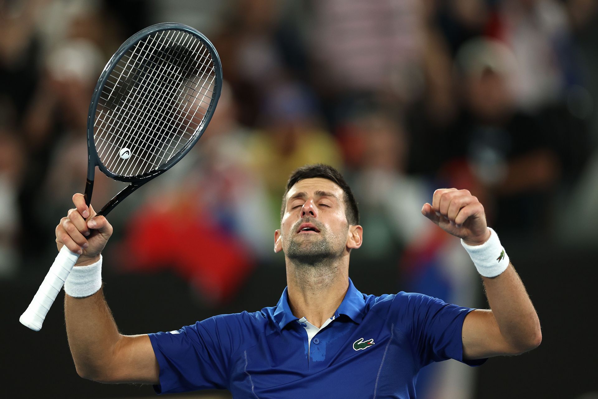 Novak Djokovic celebrates match point against Tomas Martin Etcheverry: 2024 Australian Open