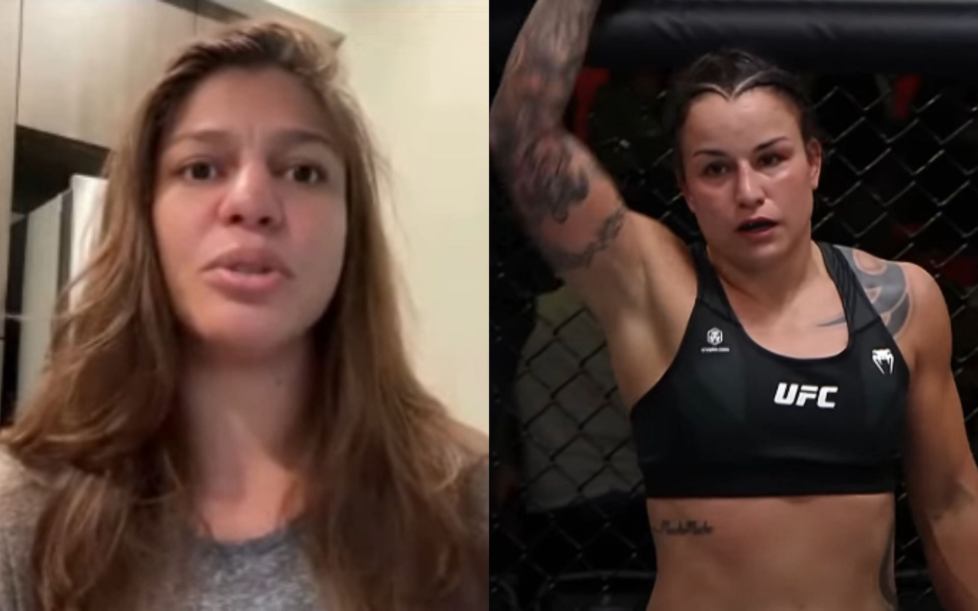 Mayra Bueno Silva [Left] says she is aware that fans are critical of her bout against Raquel Pennington [Right] [Image courtesy: Middle Easy and UFC - YouTube] 