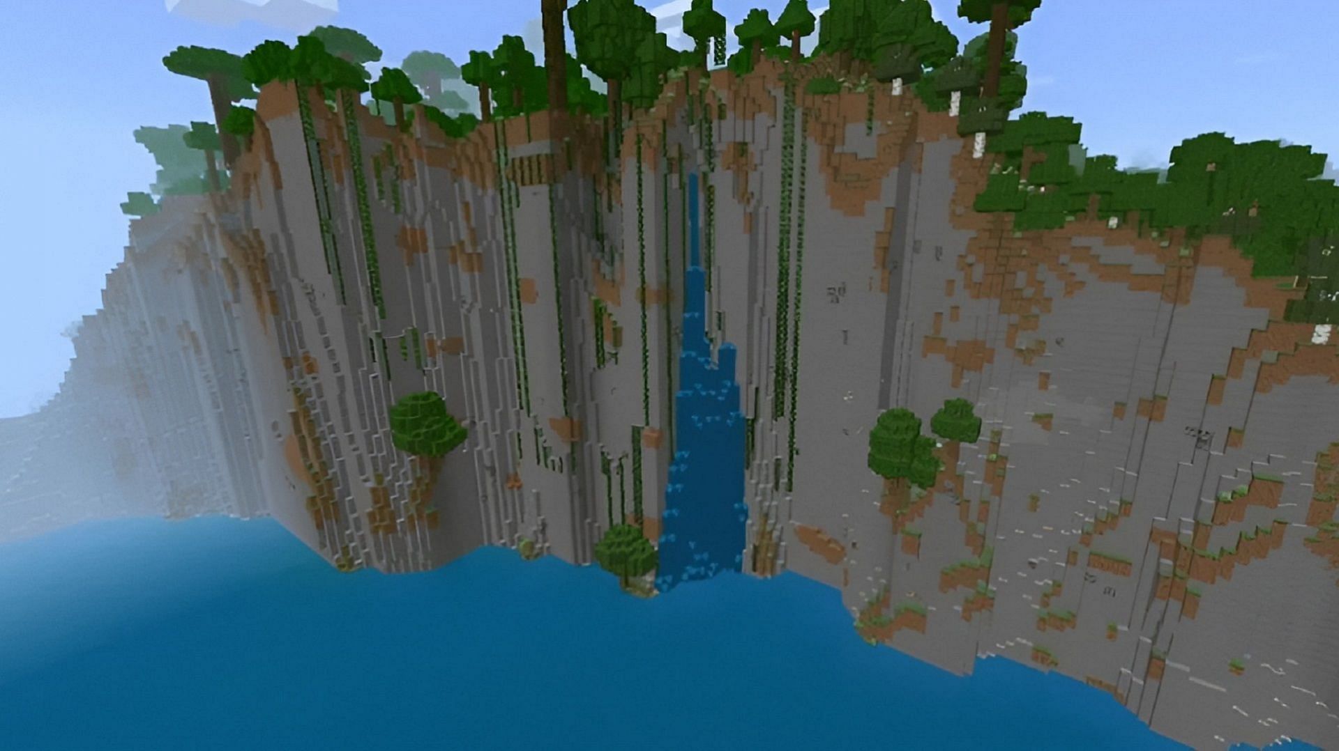 This magnificent cliff face rests right near this Minecraft seed&#039;s spawn point (Image via u/TheGuyFromDownStreet/Reddit)
