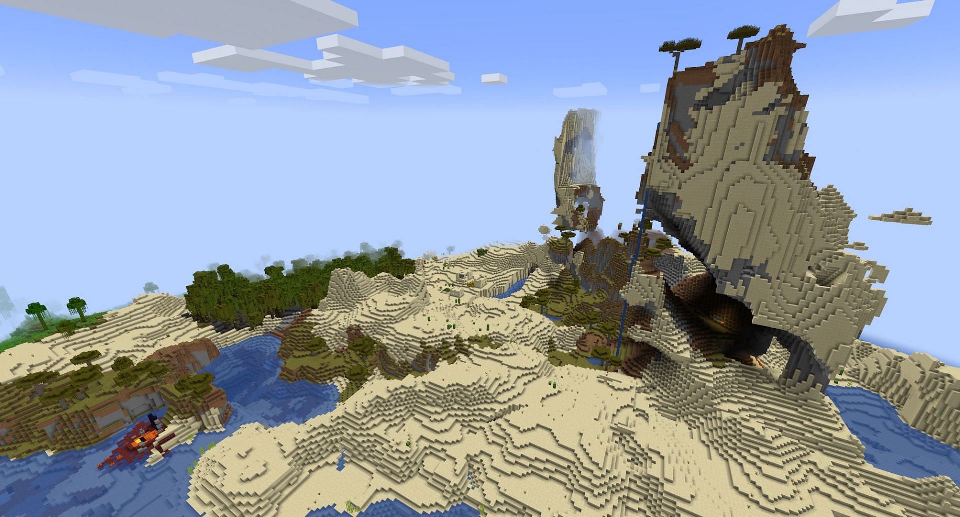 The seed&#039;s spawn village and portal. (Image via Mojang)