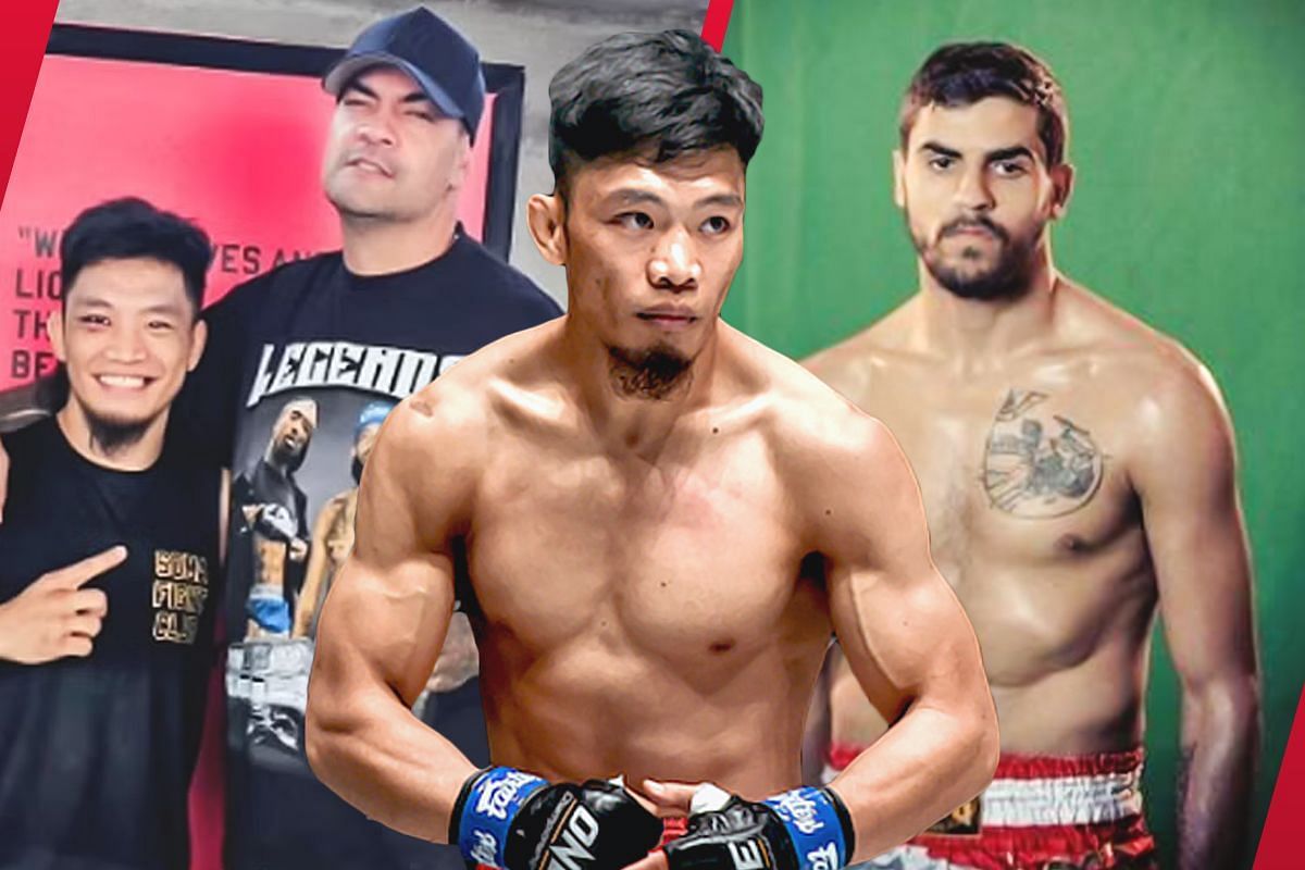Lito Adiwang with photos of his SOMA Fight Club coaches | Image credit: ONE Championship