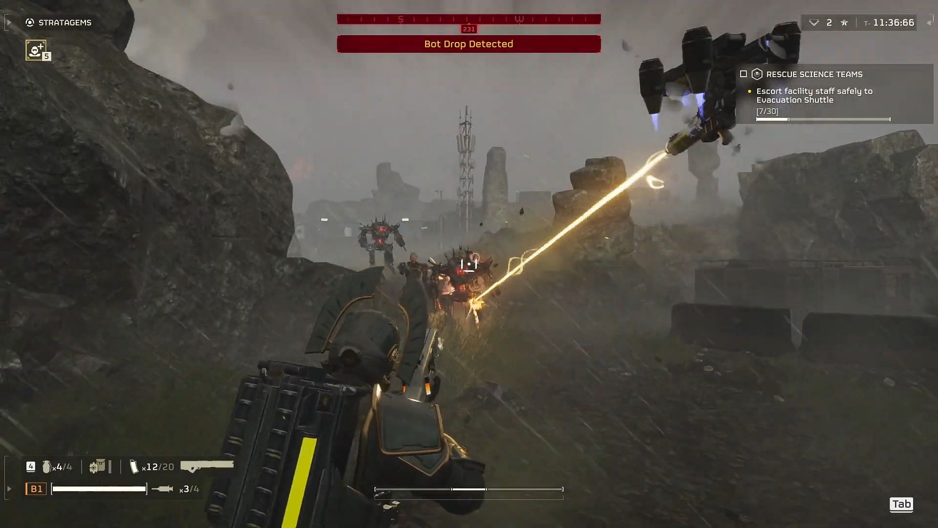 A well-placed Railgun shot can take Devastators apart in Helldivers 2 (Image via Arrowhead Game Studios || YouTube/Traudi Gaming)