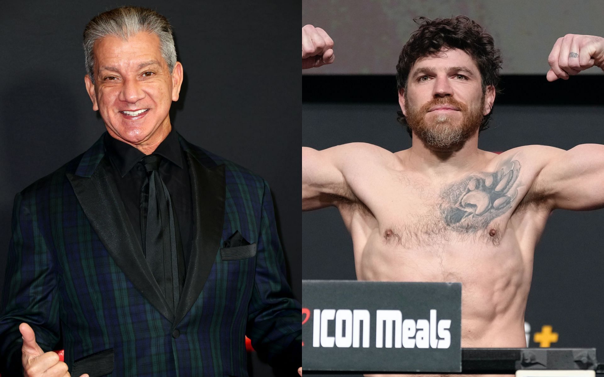 Bruce Buffer (left) previews Jim Miller