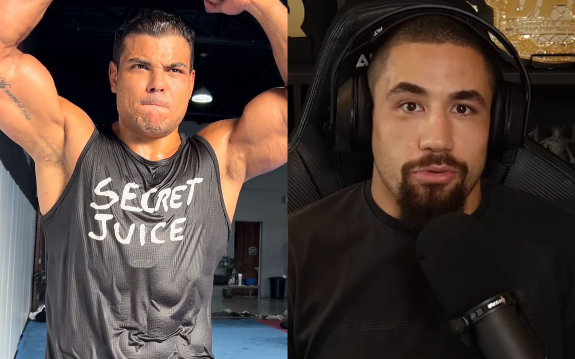 Rober Whittaker [Right] predicts he will finish Paulo Costa [Left] at UFC 298 [Image courtesy: MMArcade Podcast - YouTube, and @BorrachinhaMMA - X]