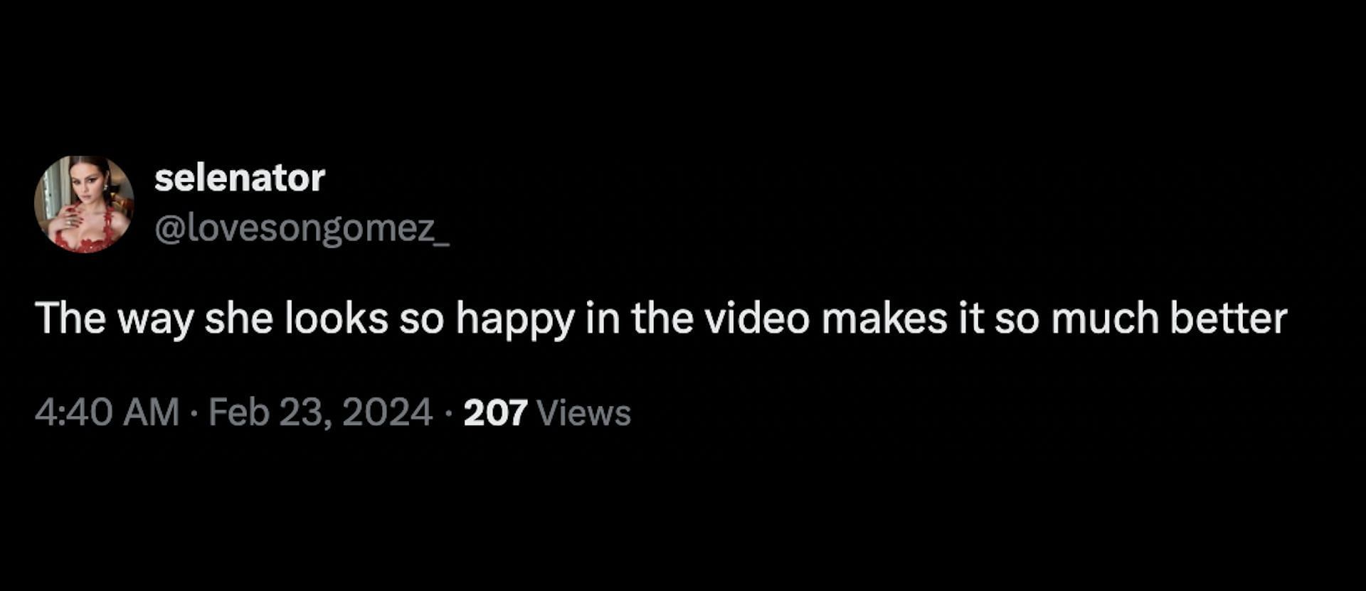 A fan reacts to the &#039;Love On&#039; music video on X (Image via X/@Lovesongomez_)