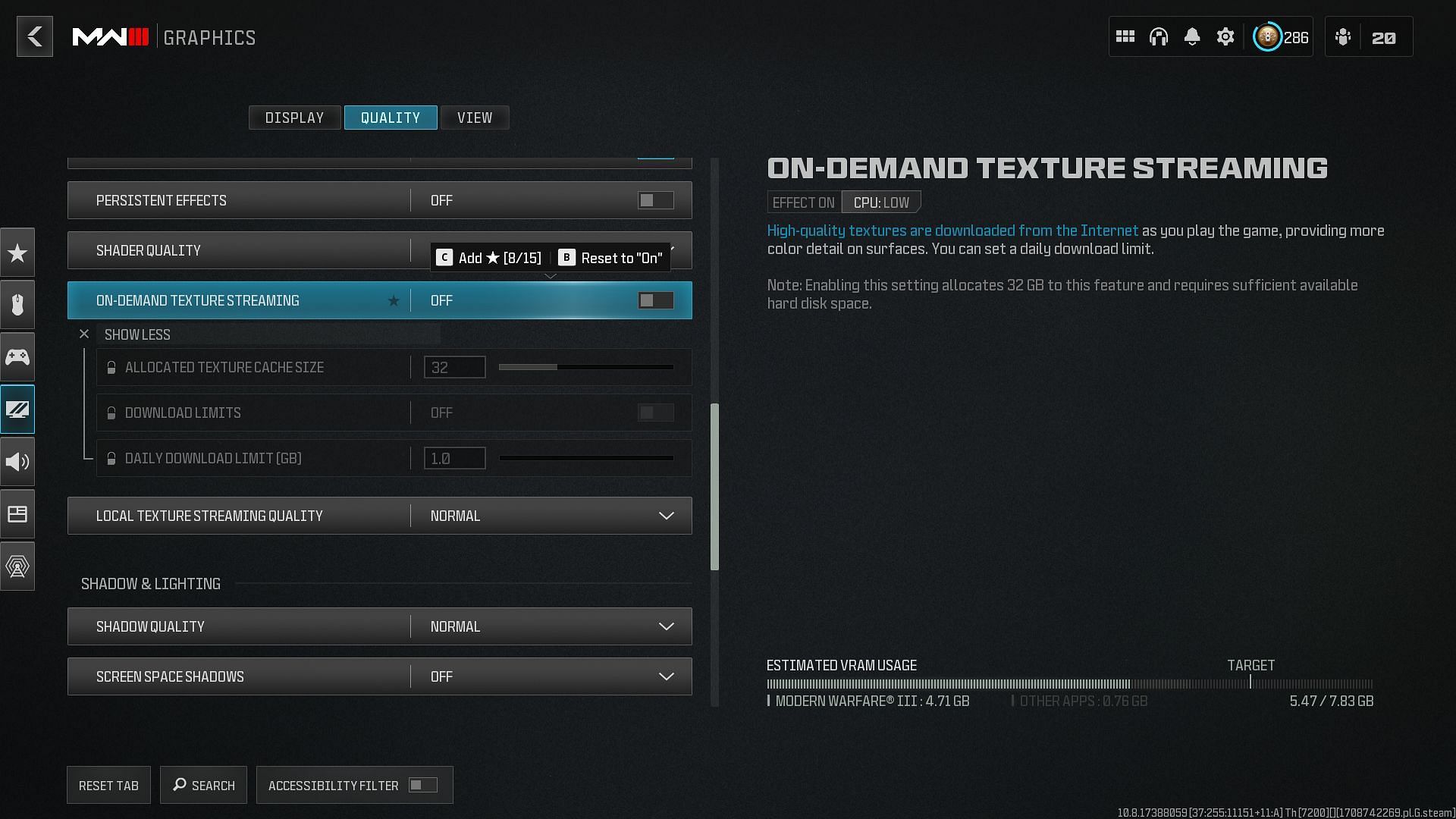 Turning off &#039;On-Demand Texture Streaming&#039; in Warzone (Image via Activision)
