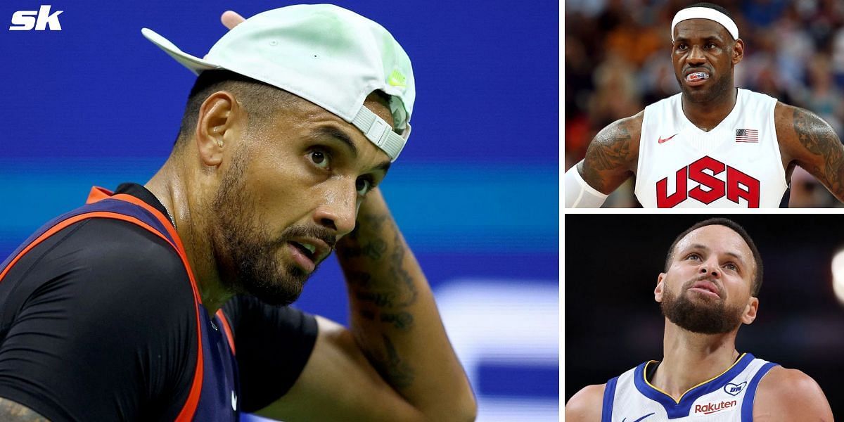 Nick Kyrgios (L), LeBron James, and Steph Curry (bottom right)