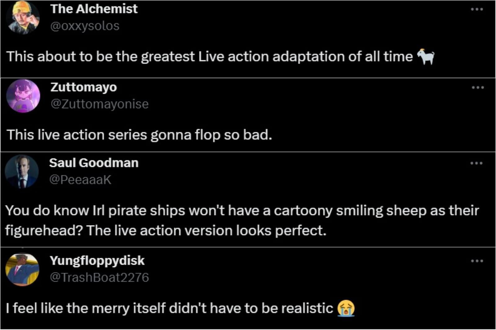 Fans arguing over the live-action Going Merry design (Image via X)