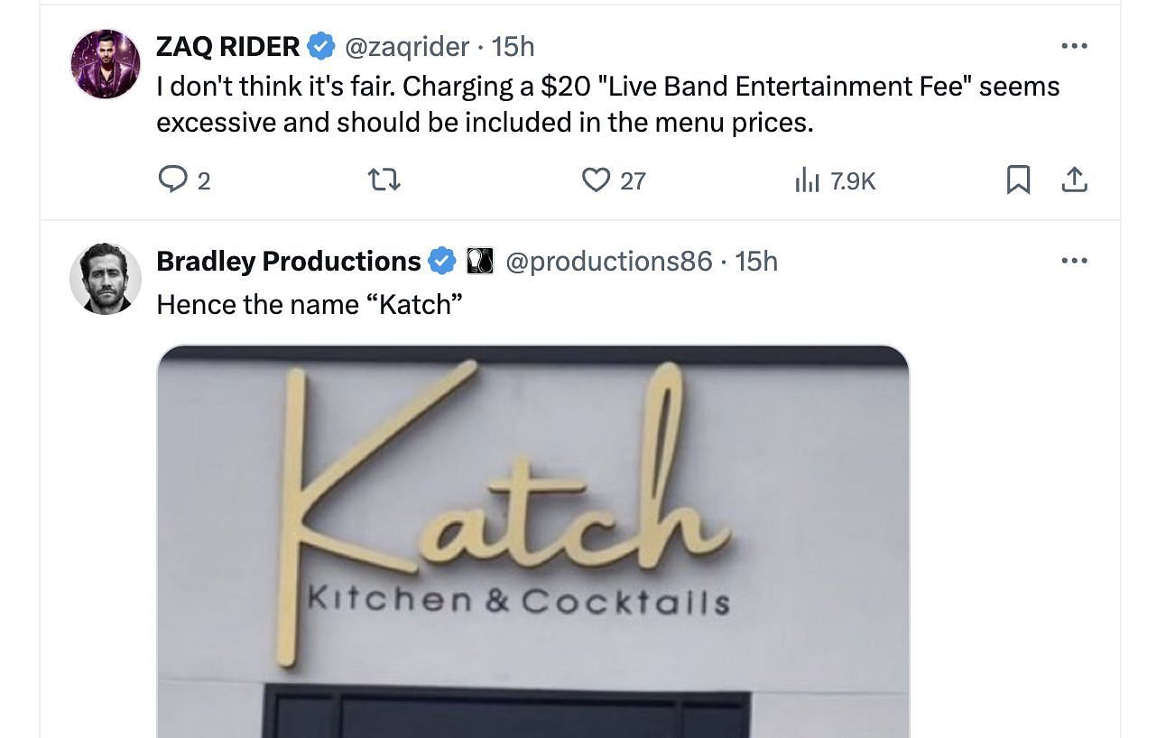 Social media users were left surprised when a restaurant forcefully charged the customers $20 for a Live Band performance. (Image via @DailyLoud/X)