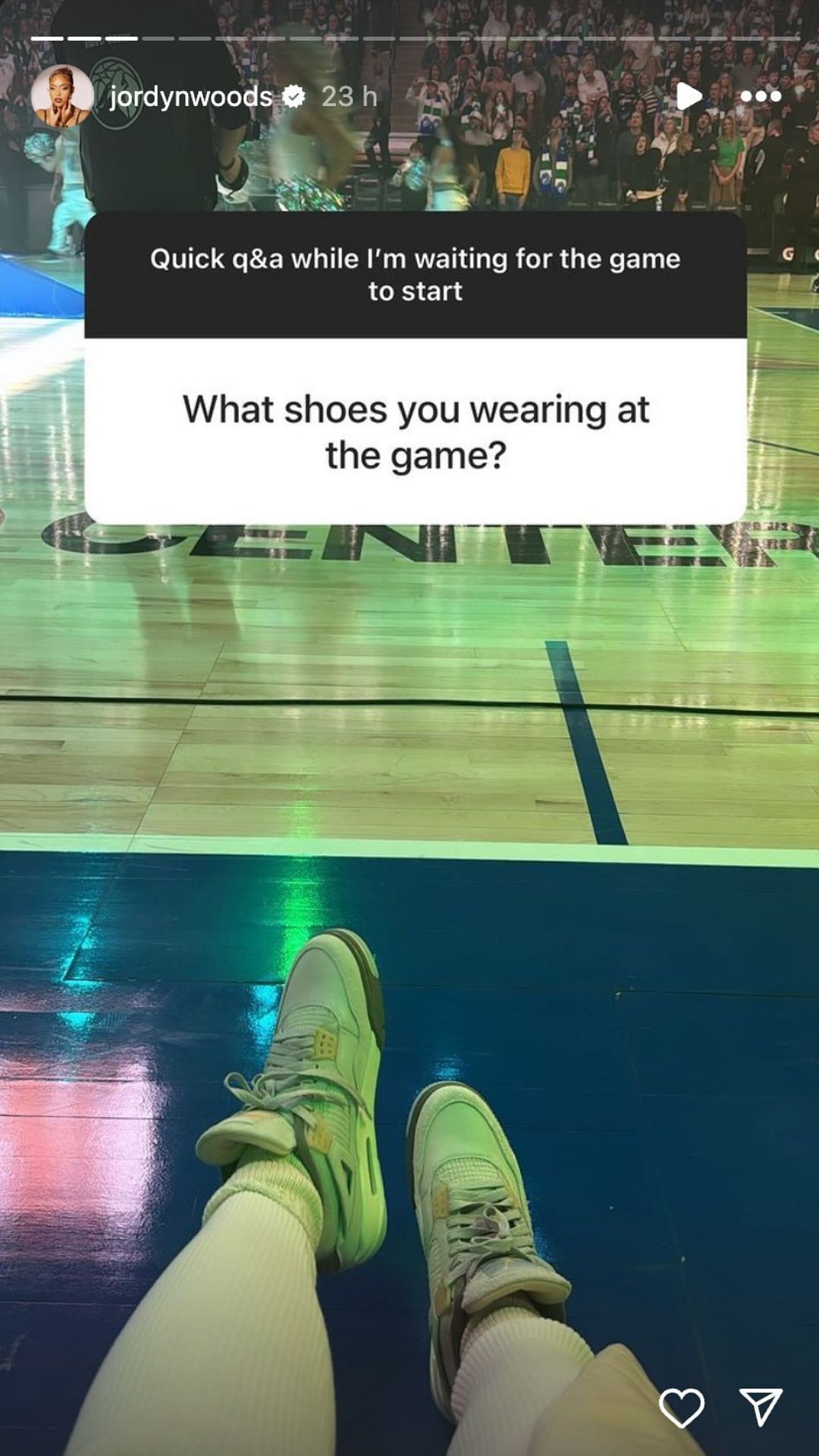 Jordyn Woods&#039; Instagram story featuring the Air Jordan Retro 4s