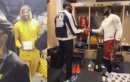 LeBron James arrives at the NBA Western Conference locker room carrying an LV Speedy 50 Bandoulière Damier Pop