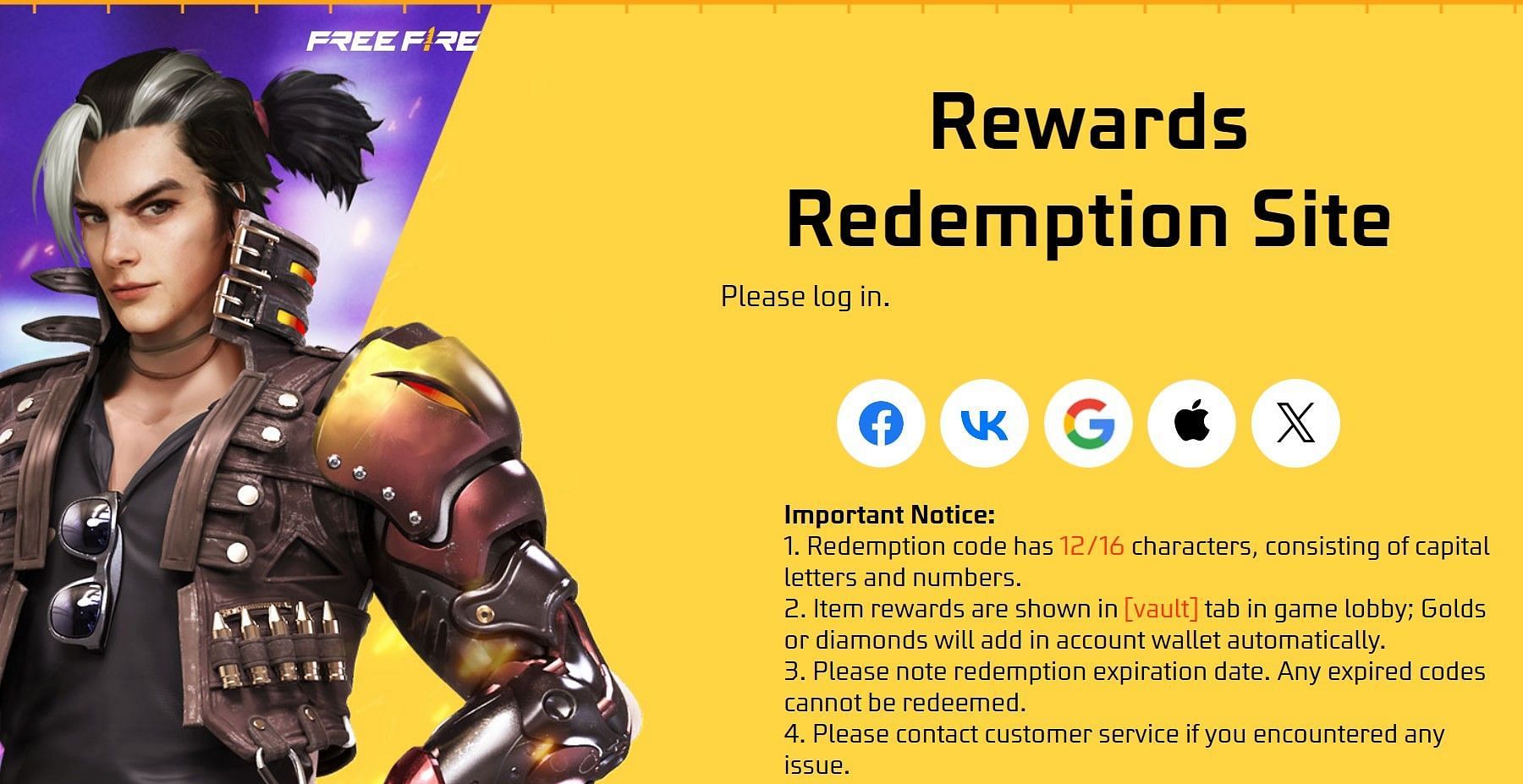 Log in using one of the platforms available on the website (Image via Garena)