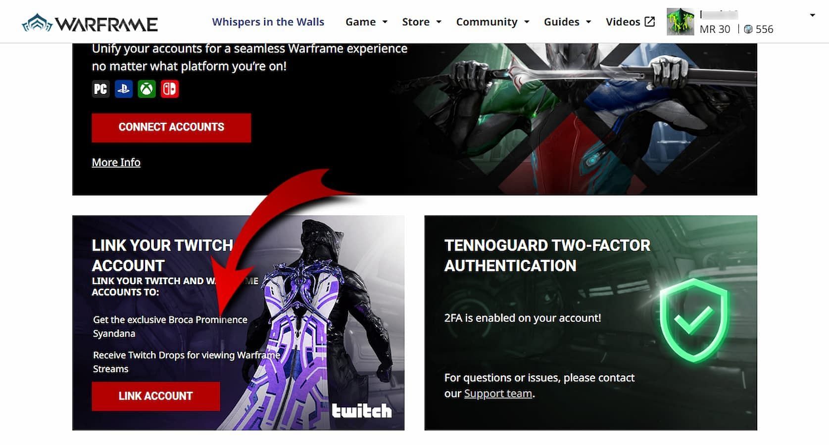 Simply click Link Account and Authorize it to link Warframe to Twitch (Image via Digital Extremes)