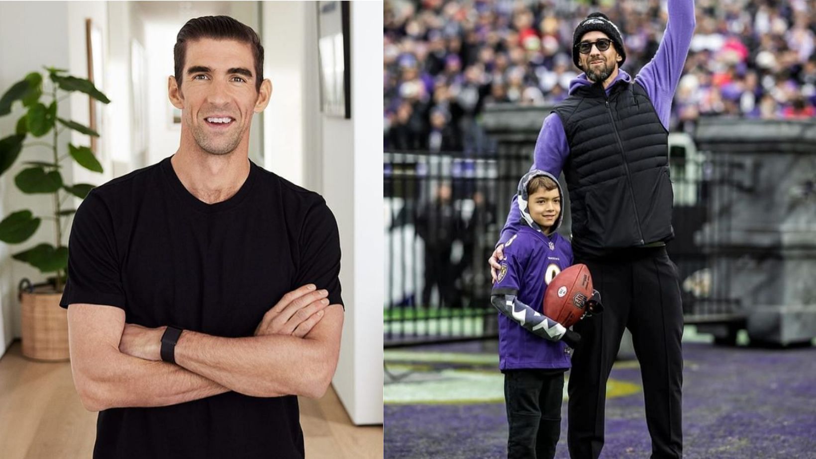 Michael Phelps attended the Monday night NFL game with his son Boomer