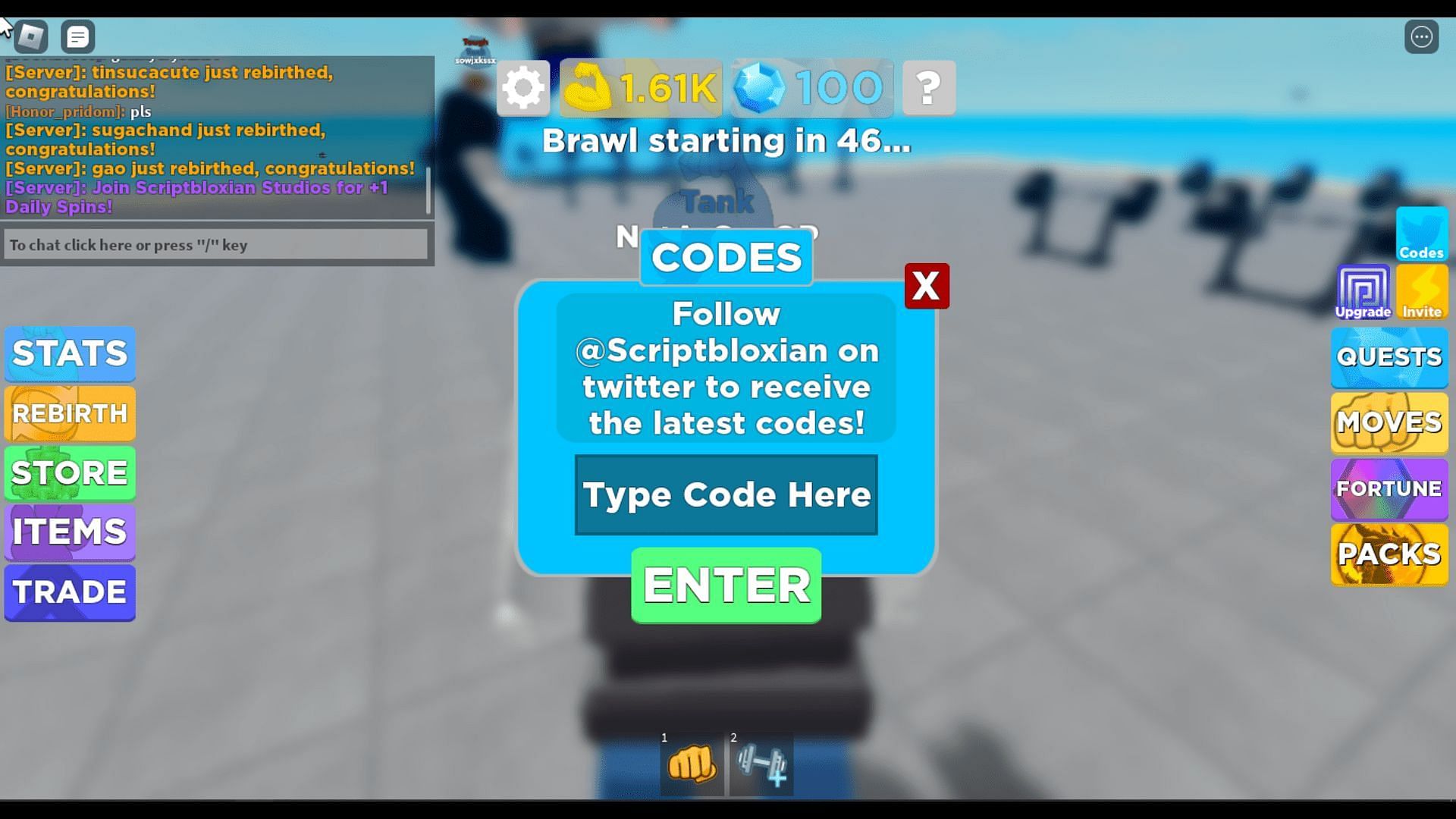 How to redeem the codes in Muscle Legends (Image via Roblox)