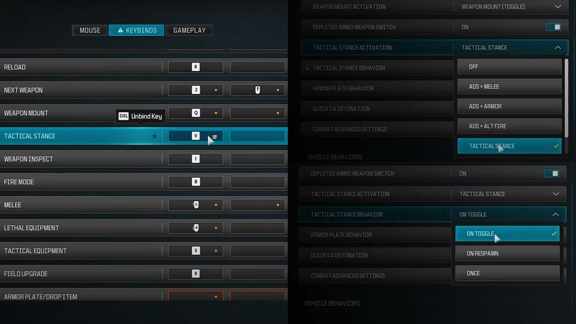 Using Tactical Stance in keyboard and mouse (Image via Activision || YouTube/ Dan Toppy)