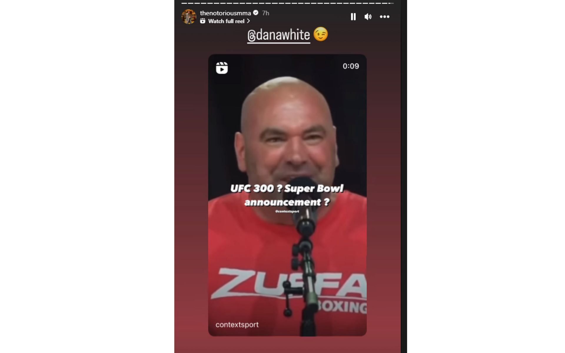 Screenshot of McGregor&#039;s Instagram story