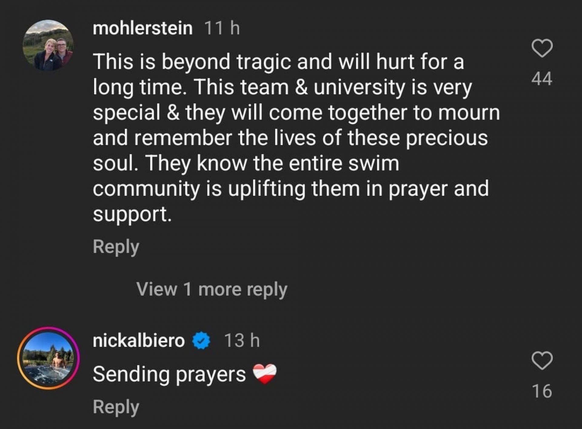 Community members share condolence messages on social media (Image via Instagram)