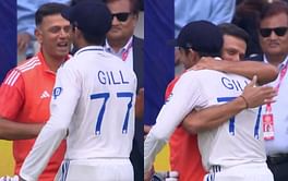 [Watch] Rahul Dravid affectionately embraces Shubman Gill after his match-winning 52* in final innings of 4th IND vs ENG Test in Ranchi