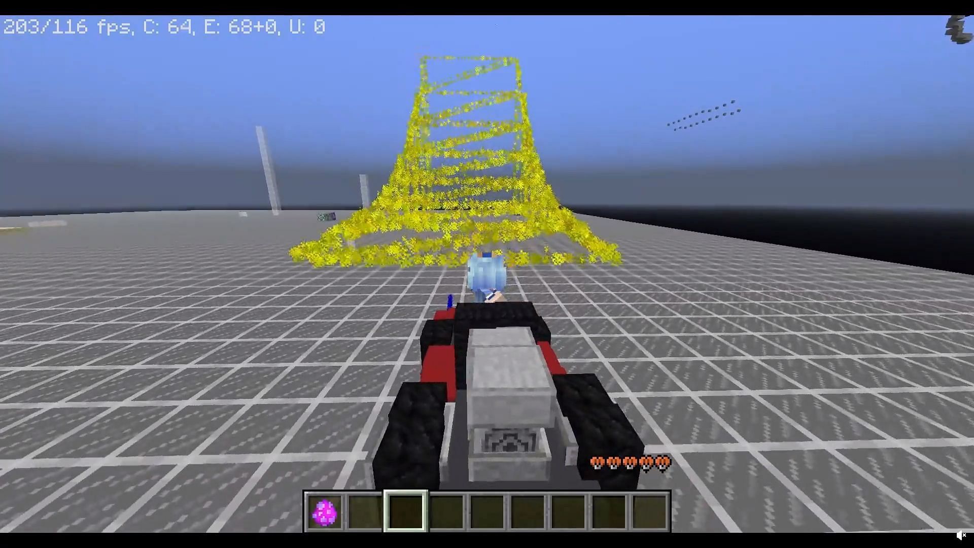 Minecraft Redditor testing impressive racing game data pack using physics engine (Image via Reddit/u/redditard01)