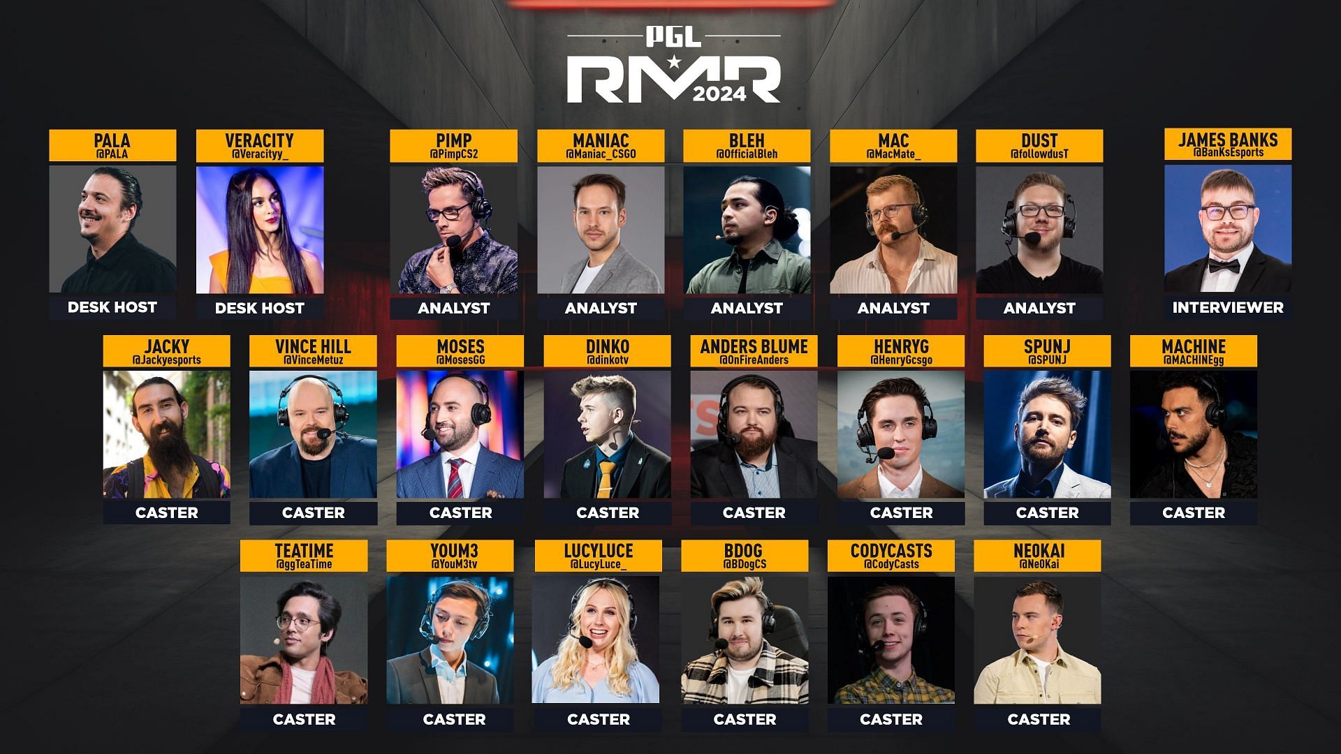 The broadcast talent for the PGL Copenhagen Major Asia RMRs (Image via @pglesports on X)