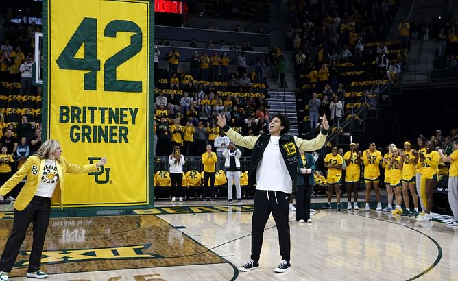WATCH: Former WNBA champ Brittney Griner has the perfect reaction to Baylor retiring her #42 jersey