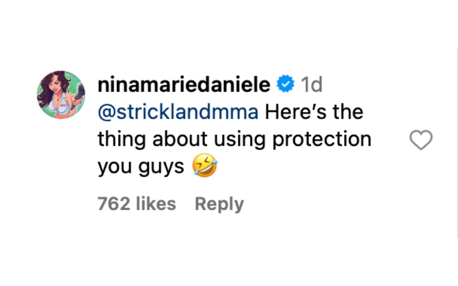 Nina-Marie Daniele feeding off of Sean Strickland's joke [via @ninamariedaniele on Instagram]