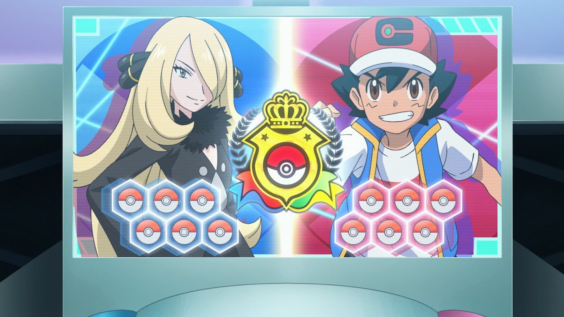 Ash facing Sinnoh Champion Cynthia (Image via The Pokemon Company)