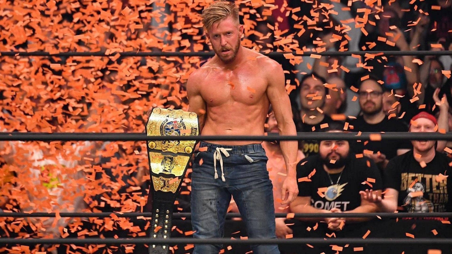 Orange Cassidy poses with the AEW International Championship