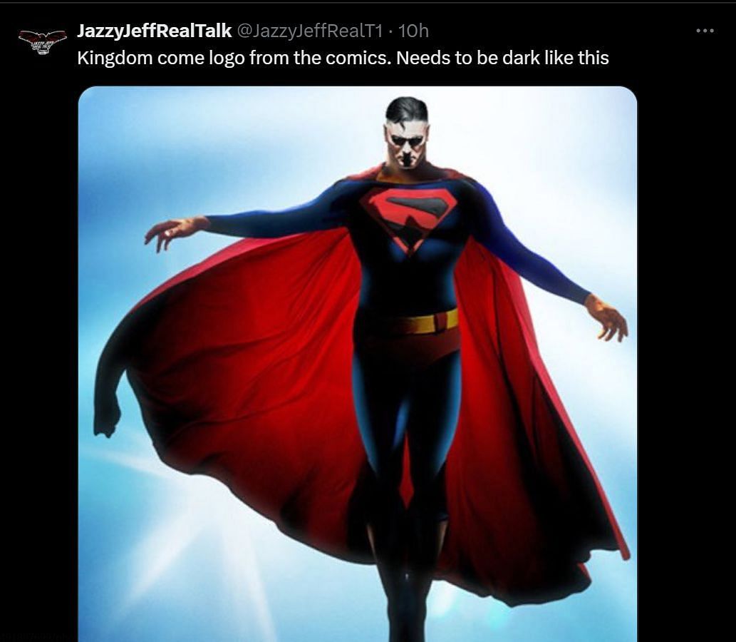 A tweet reply to CC&#039;s post about Superman&#039;s new logo (Image via X/@JazzyJeffRealT1)