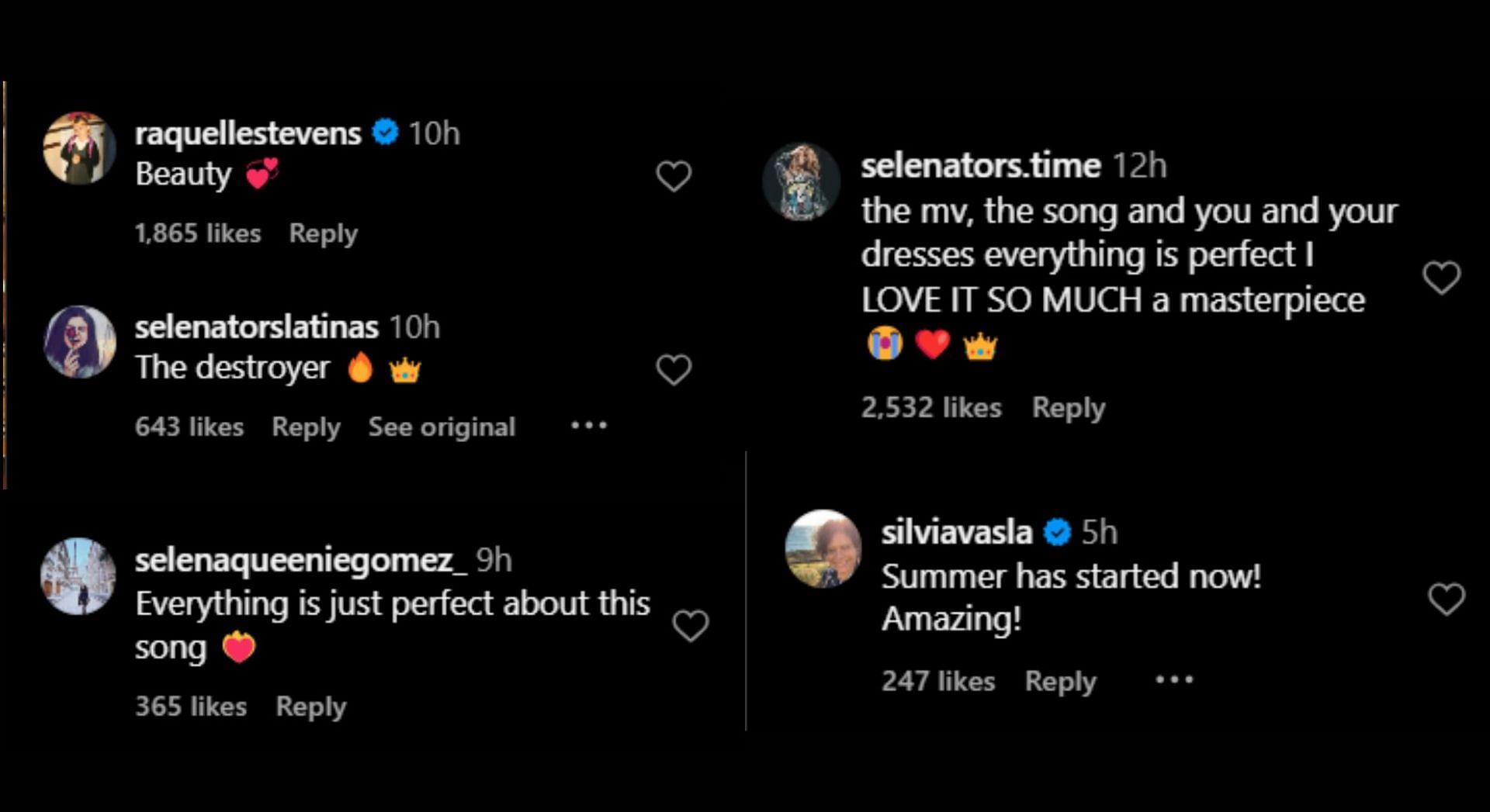 Fan reactions on Selena&#039;s look for Love Again (Image via Instagram/@selenagomez)