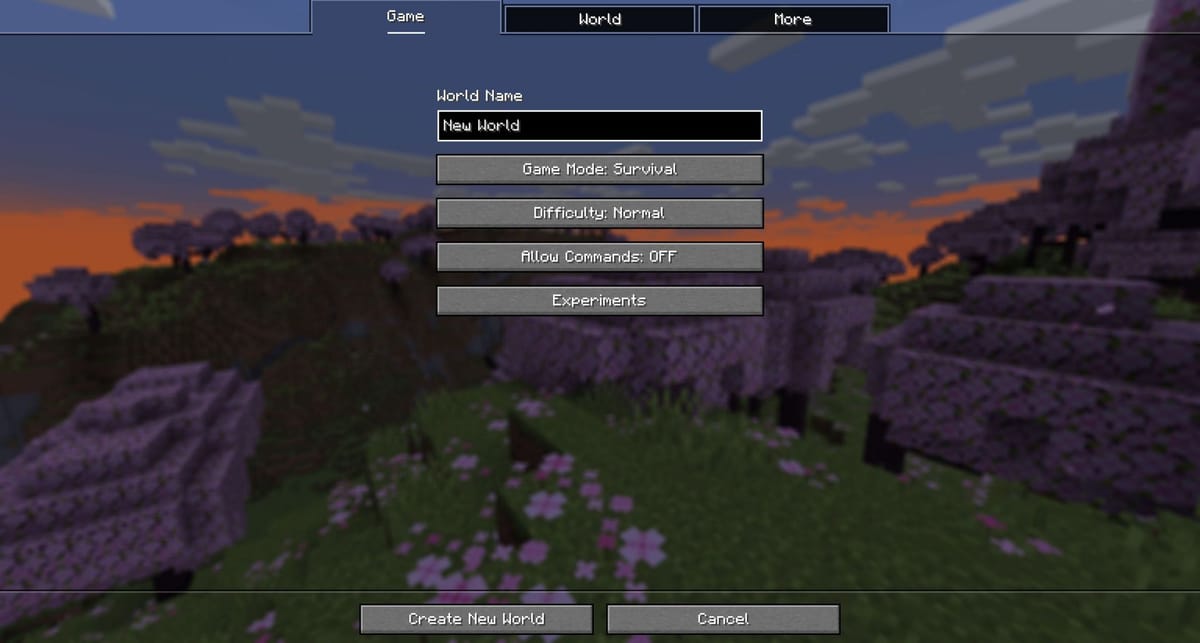Minecraft Java World Select Screen