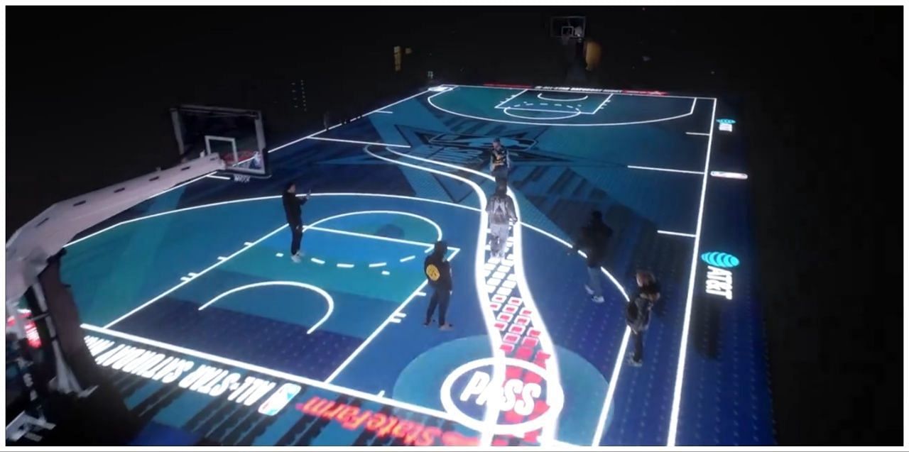 Fans react to the NBA LED court for the All-Star Weekend