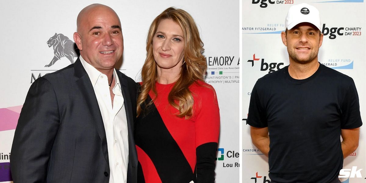 Andre Agassi and Steffi Graf (L) and Andy Roddick (R)