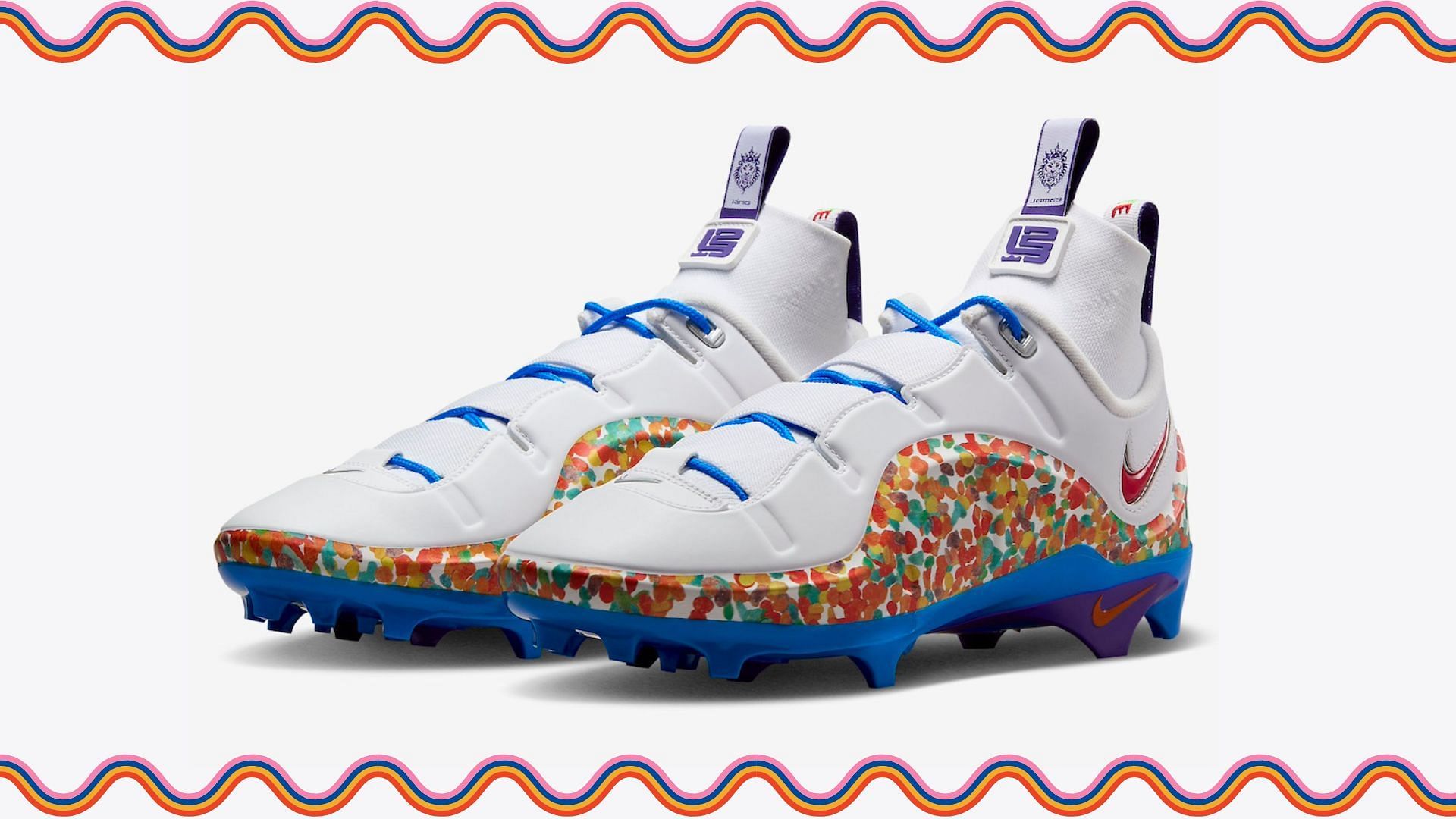 Nike LeBron 4 Menace Fruity Pebbles cleats (Image via Twitter/@_1STLook)